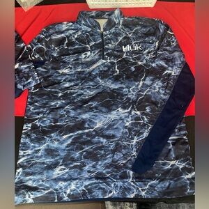 Huk Men's Blue Long Sleeve Shirt, Large P2P 24”.